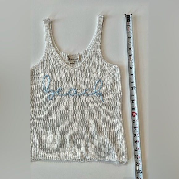Vintage Havana Knit Tank Top with Blue 'Beach’ Embroidery Sweater Tank Small - Picture 3 of 9